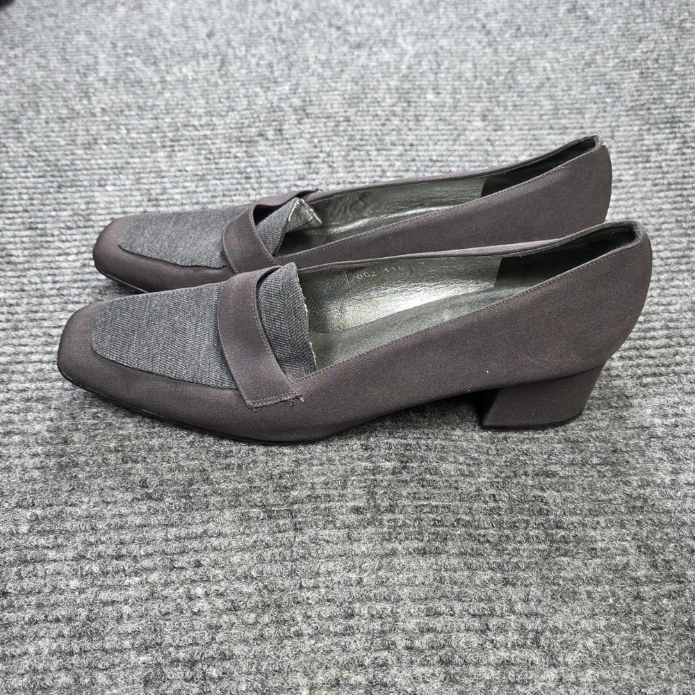 Bandolino Loafer Pumps Women's Size 9N Gray Herringbone Square Toe Block Heel - Picture 3 of 9